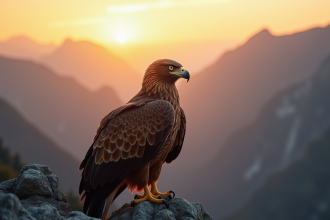 Aigle doré perché sur une falaise au lever du soleil
