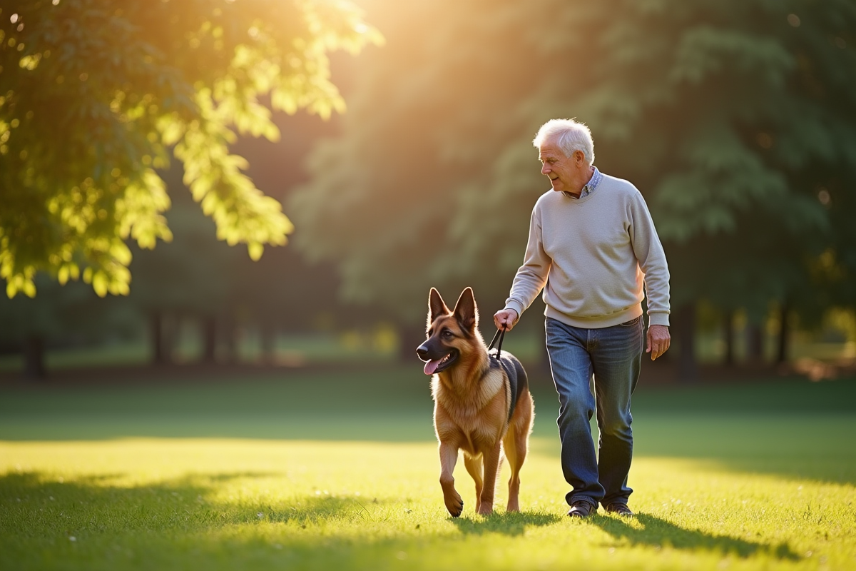 Chien berger allemand adulte actif en plein air dans un parc ensoleille