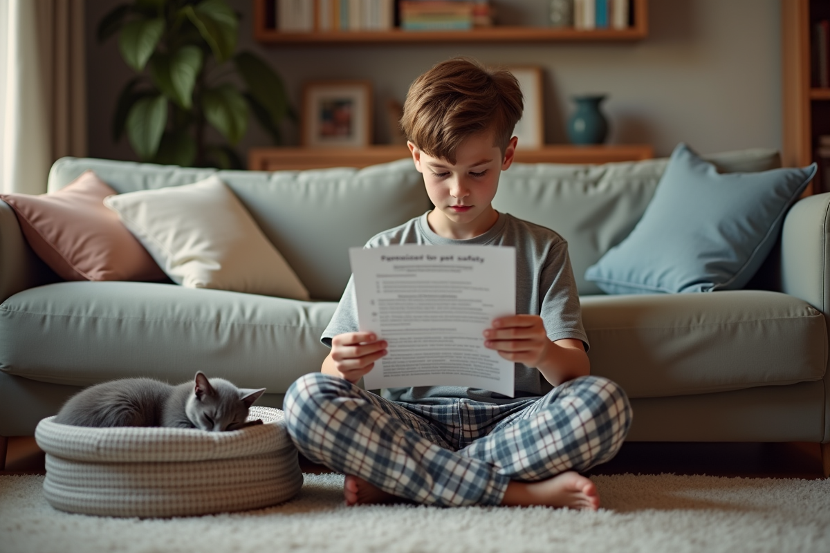 Adolescent lisant un guide sur la securite des animaux