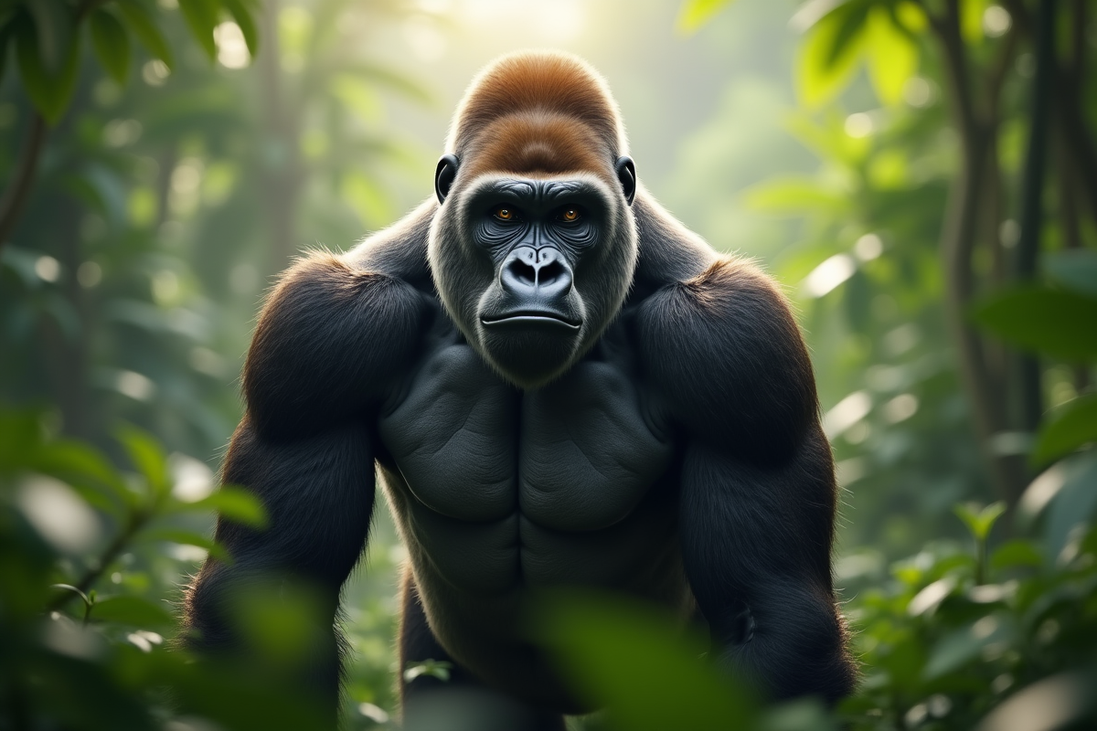 Gorille silverback dans la forêt tropicale verte