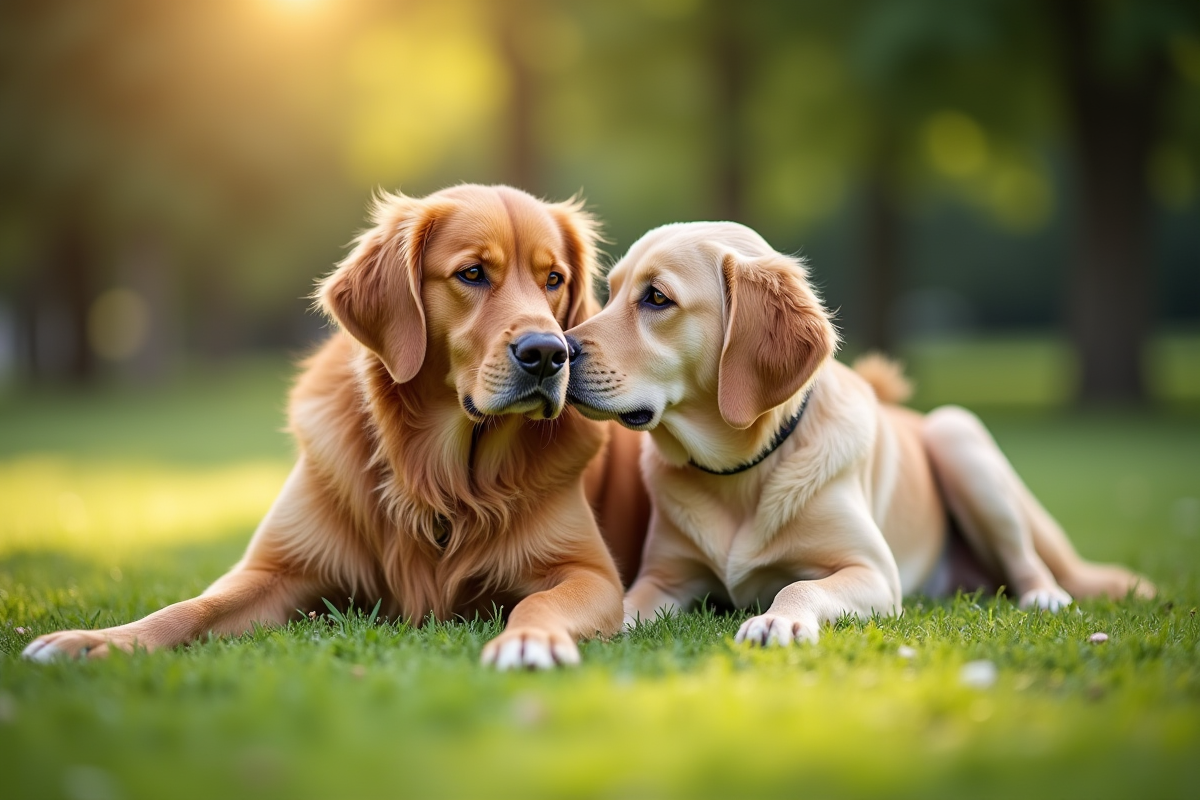 Retriever et labrador dans un parc en pleine nature