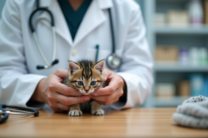 Vétérinaire examinant un chaton dans une clinique moderne