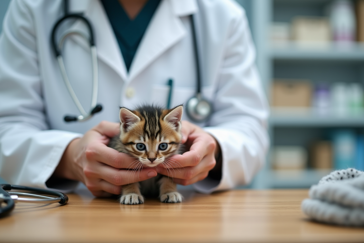 Vétérinaire examinant un chaton dans une clinique moderne